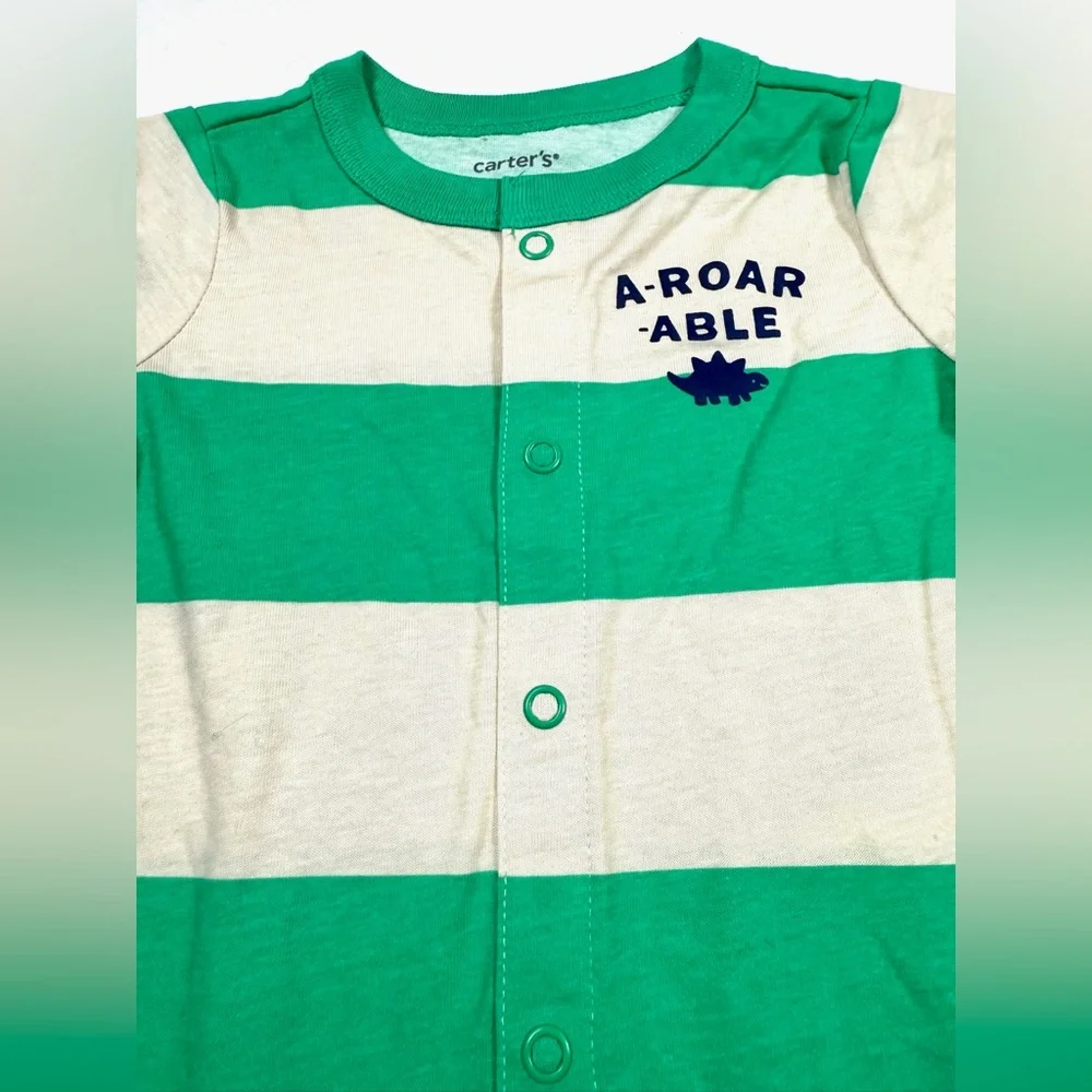 NWT CARTER’S Baby Dinosaur Stripe Romper‎ 6M Green Cute Playful Everyday NEW